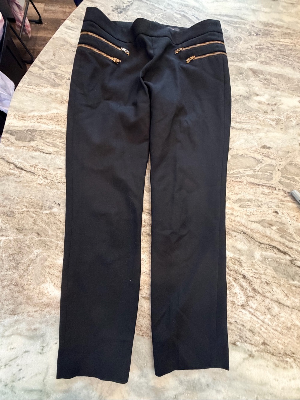 J.Crew Minnie Black Wool Stretch Ankle Pants Gold Zips Size 6